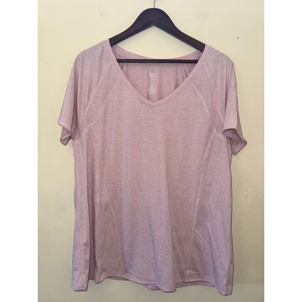 LIVI Active Lane Bryant Pink Heather V-Neck Short Sleeve Athletic Top Size 14/16